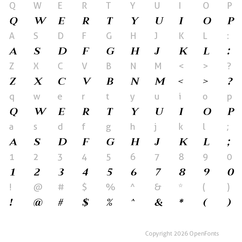 Character Map of Merysha Italic