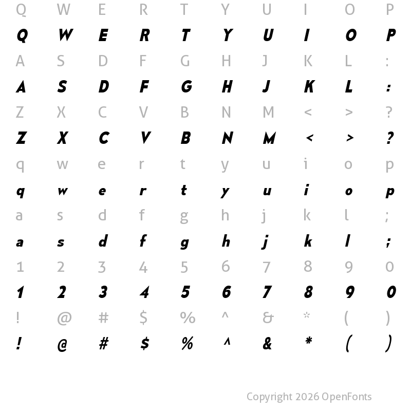 Character Map of Mesmerize Bold Italic