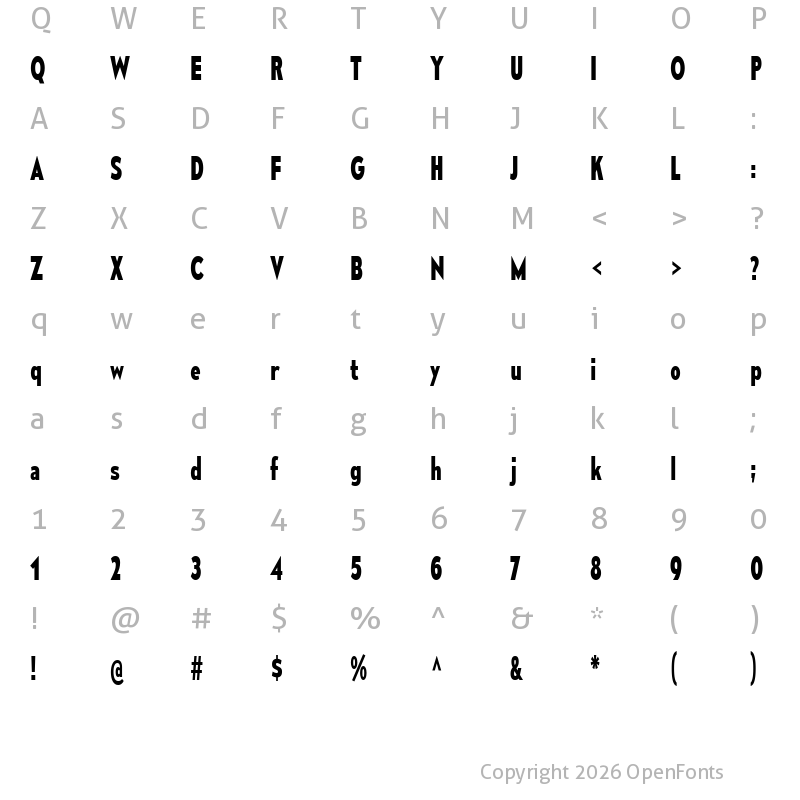 Character Map of Mesmerize Condensed Bold