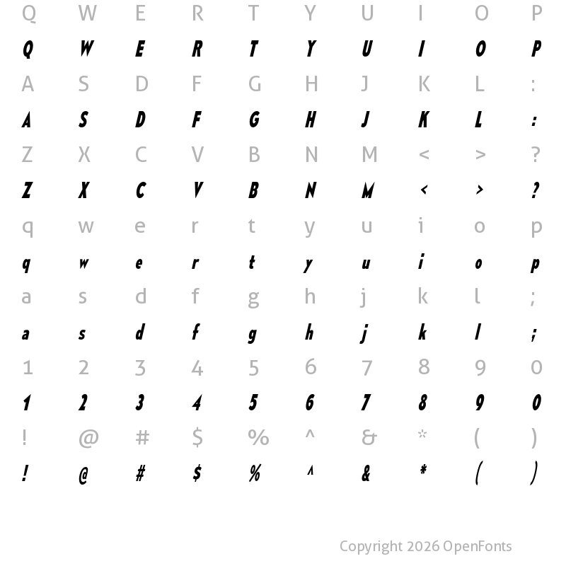 Character Map of Mesmerize Condensed Bold Italic