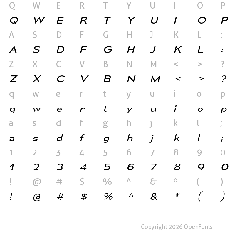 Character Map of Mesmerize Expanded Book Italic
