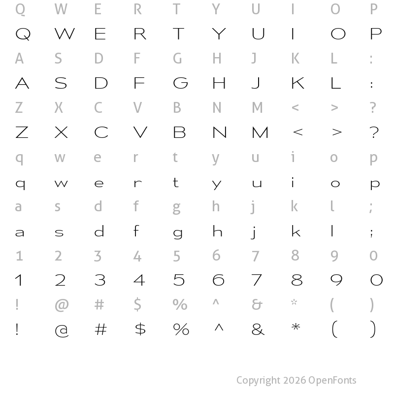 Character Map of Mesmerize Expanded ExtraLight