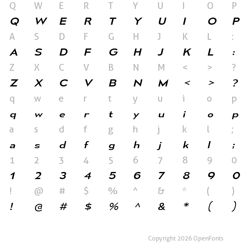 Character Map of Mesmerize Expanded Italic