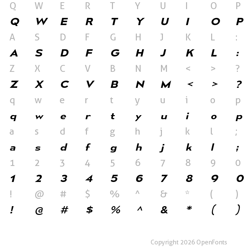 Character Map of Mesmerize Expanded SemiBold Italic