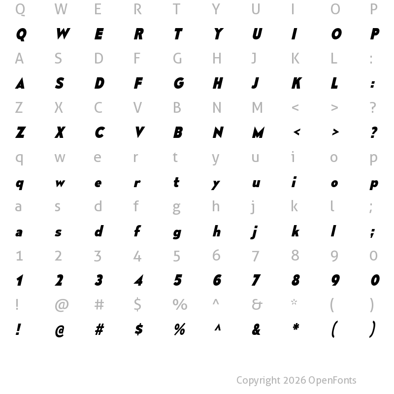 Character Map of Mesmerize ExtraBold Italic