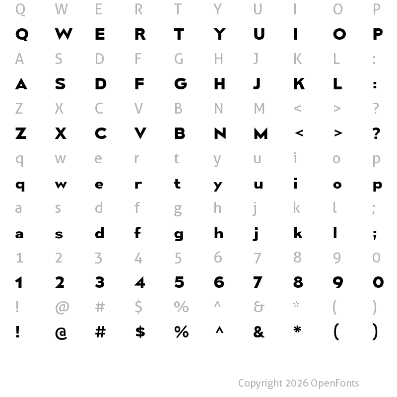 Character Map of Mesmerize SemiExpanded Bold