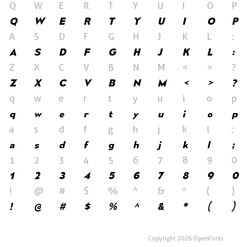 Character Map of Mesmerize SemiExpanded Bold Italic