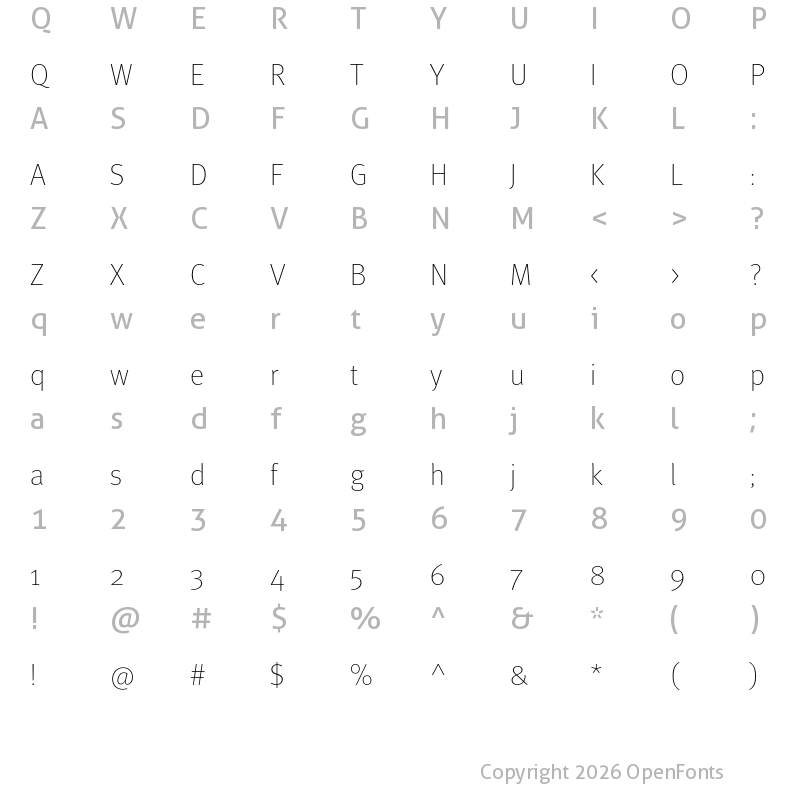 Character Map of Meta Pro Thin