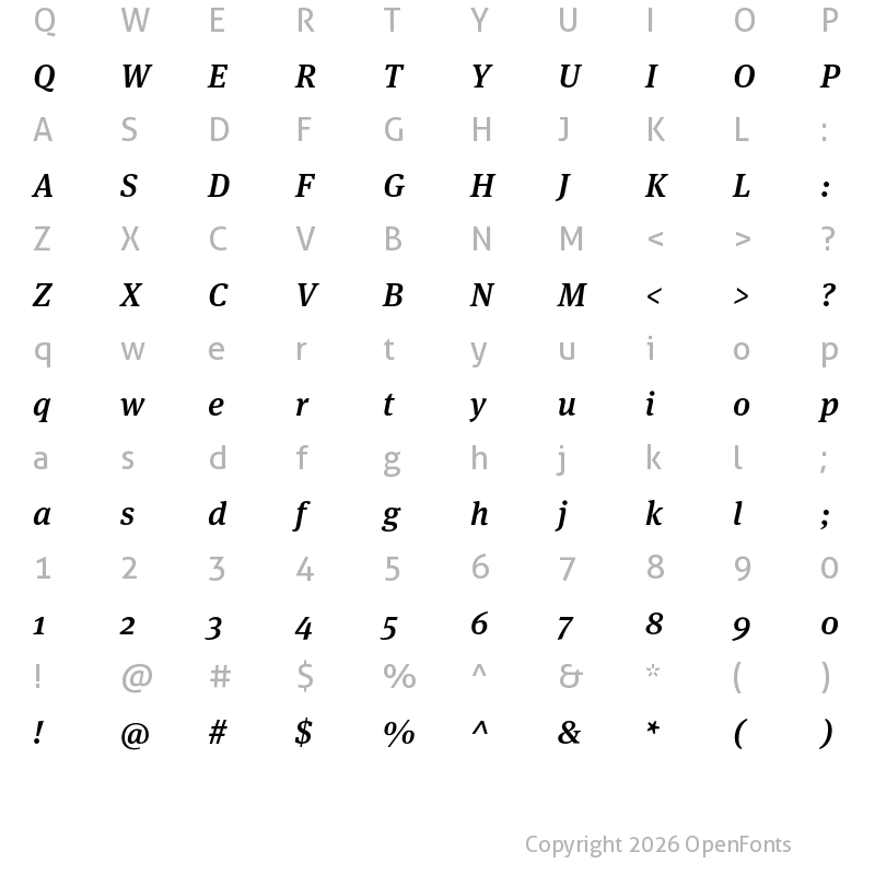Character Map of Meta Serif Pro Medium Italic