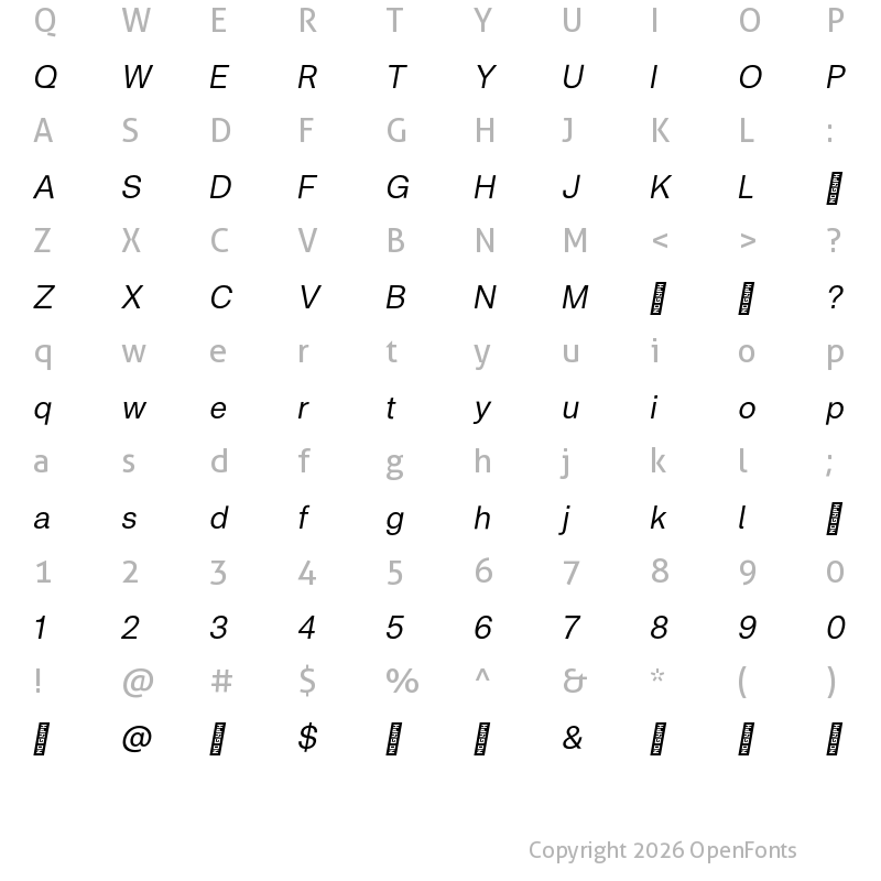 Character Map of Metrik Trial Italic