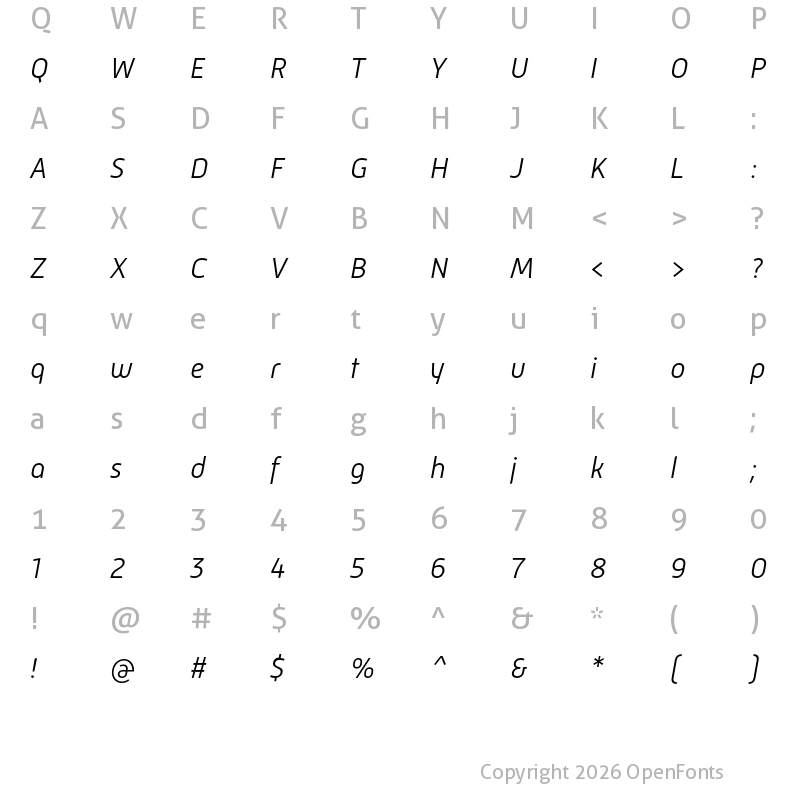 Character Map of Mic 32 New Light Italic