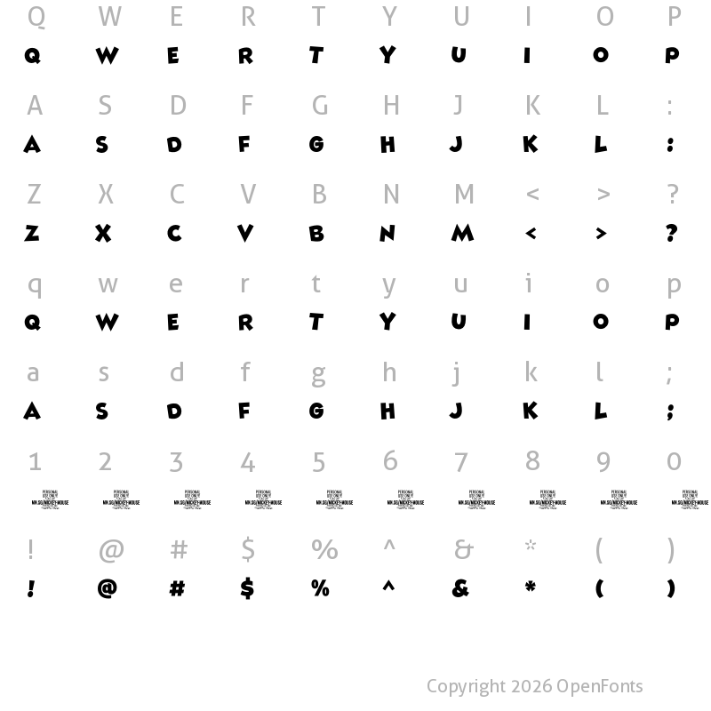 Character Map of Mickey Mouse PERSONAL USE Regular