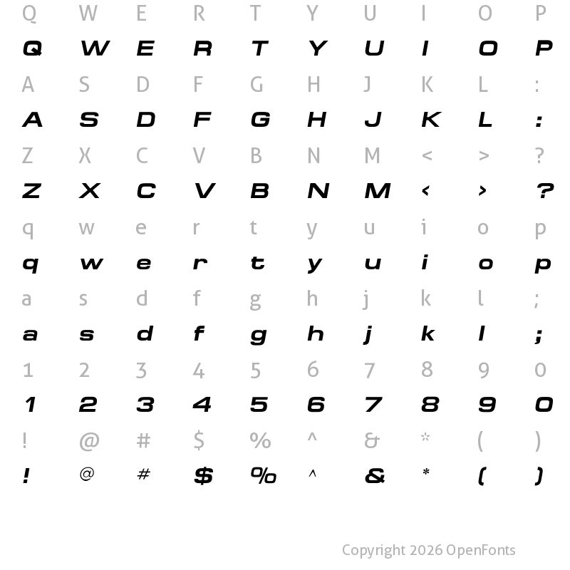 Character Map of MicroExtendFLF Bold Italic