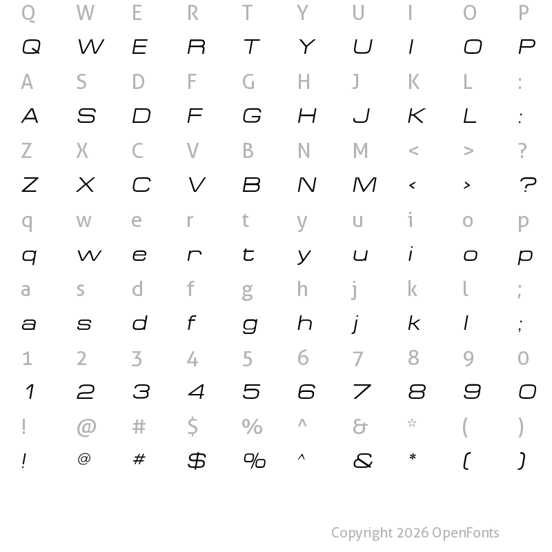 Character Map of MicroExtendFLF Medium Italic