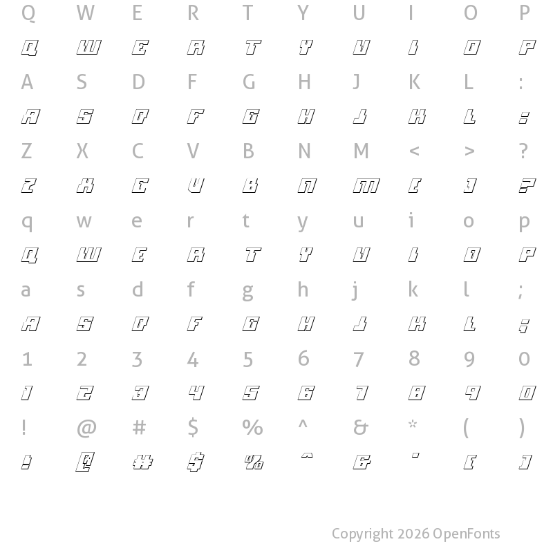Character Map of Micronian 3D Italic Italic