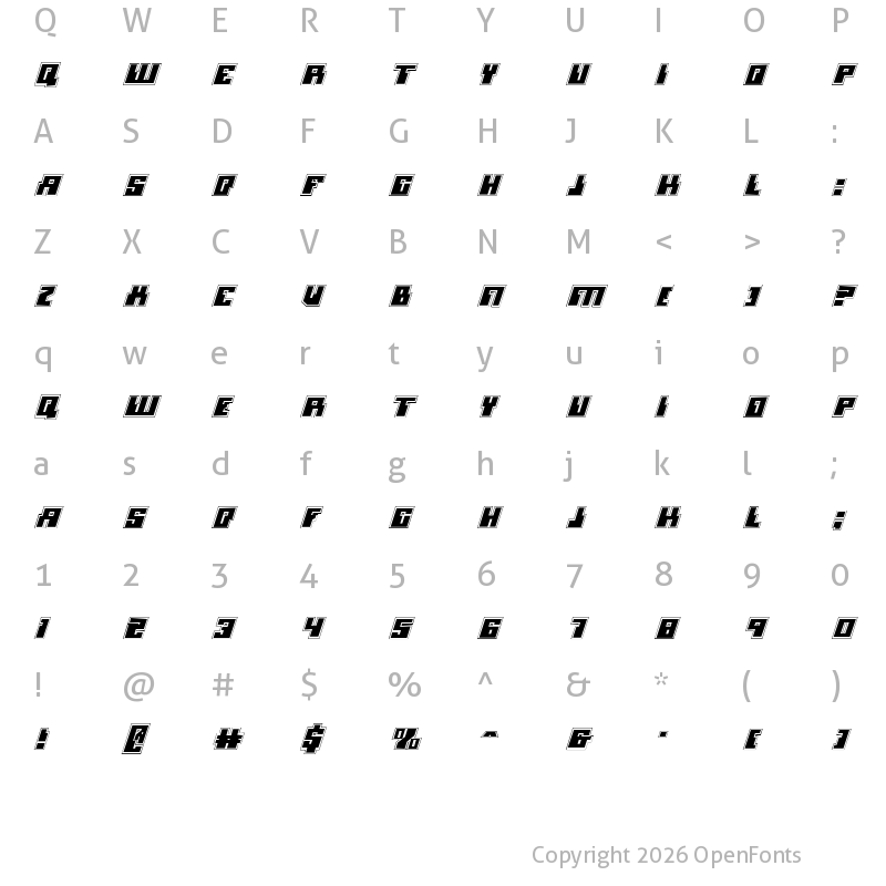 Character Map of Micronian Academy Italic Italic