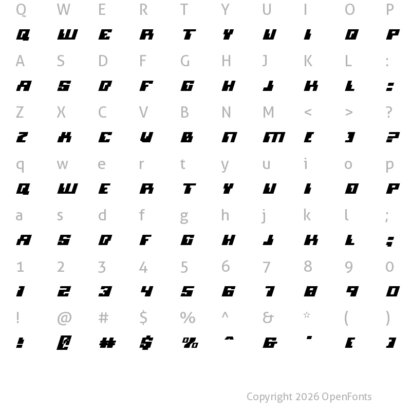 Character Map of Micronian Expanded Italic Expanded Italic