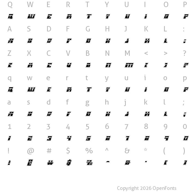 Character Map of Micronian Laser Academy Italic Regular