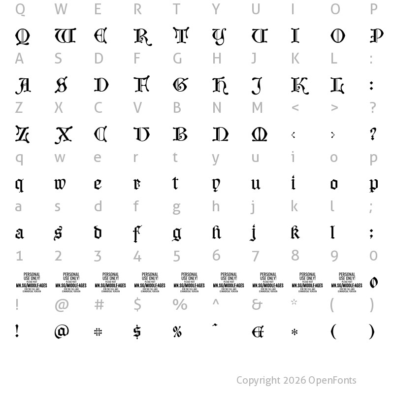 Character Map of Middle Ages PERSONAL USE Regular