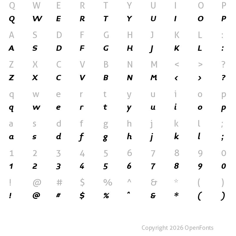 Character Map of Midiet Sans Italic Bold