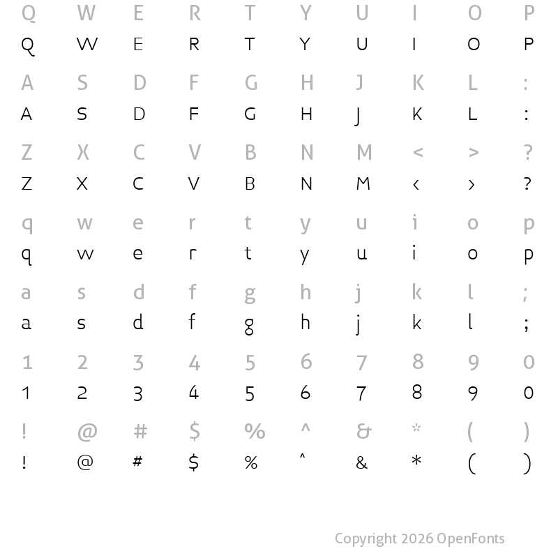 Character Map of Midiet Sans Light