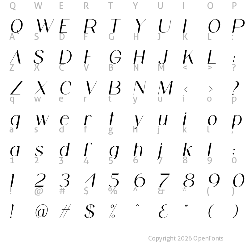 Character Map of Midland Luxury Italic Regular
