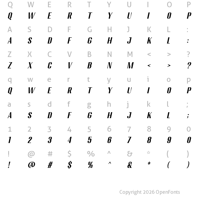 Character Map of Migha Bold CNTR Slant