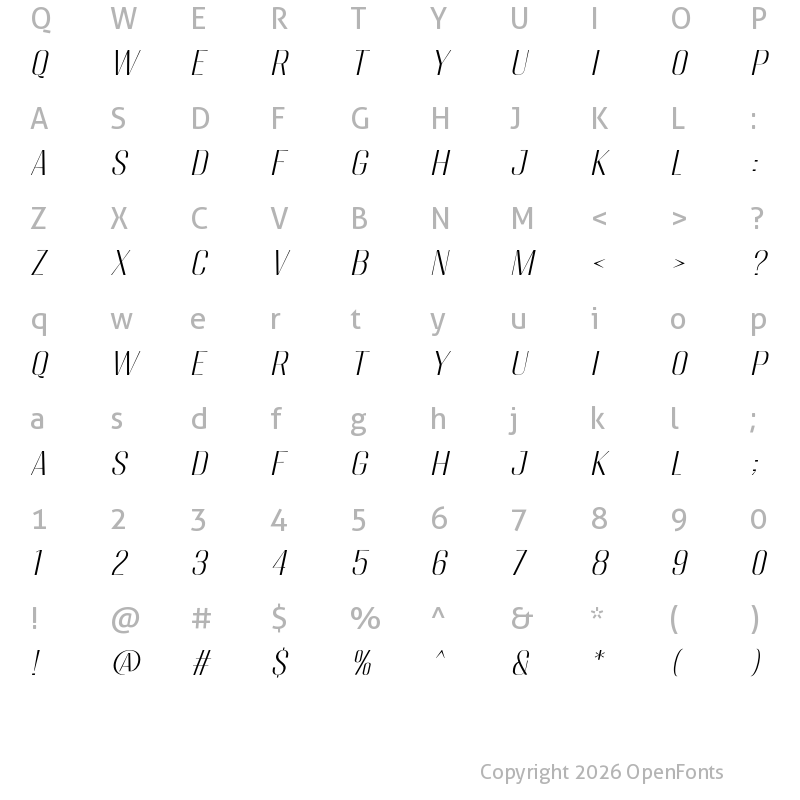 Character Map of Migha Light Slant
