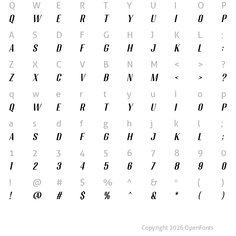 Character Map of Migha Medium CNTR Slant