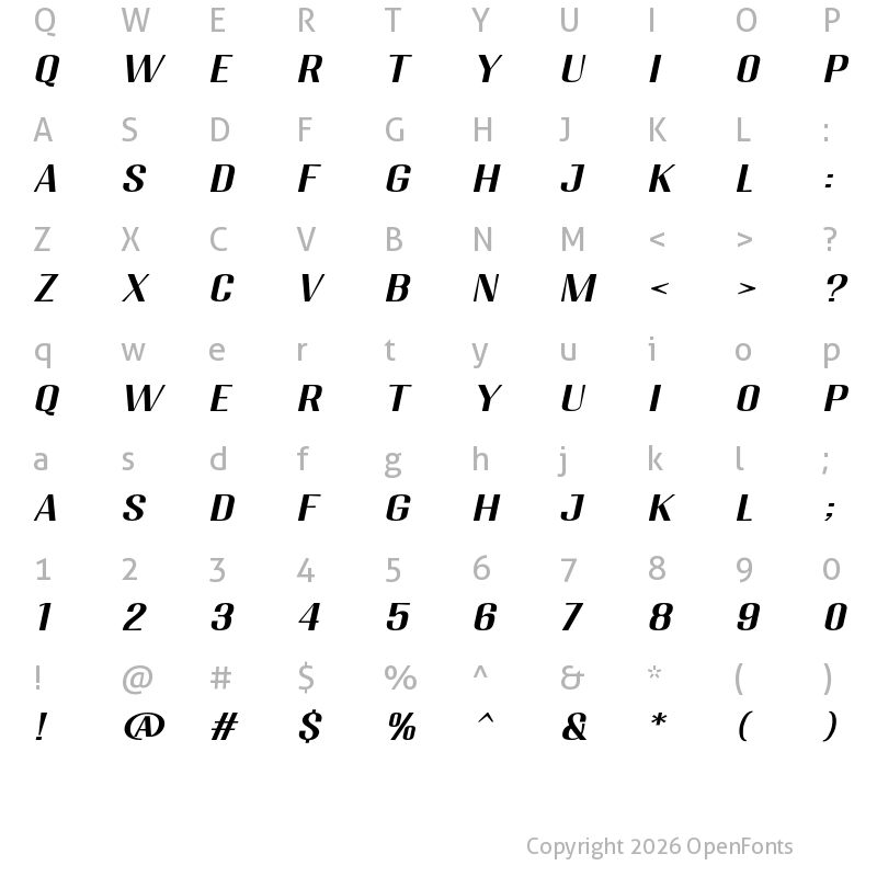 Character Map of Migha Medium Expanded CNTR Slant