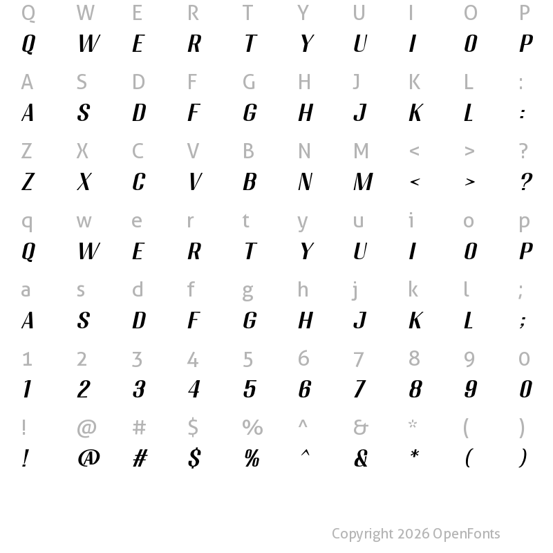 Character Map of Migha Medium Semi Expanded CNTR Slant