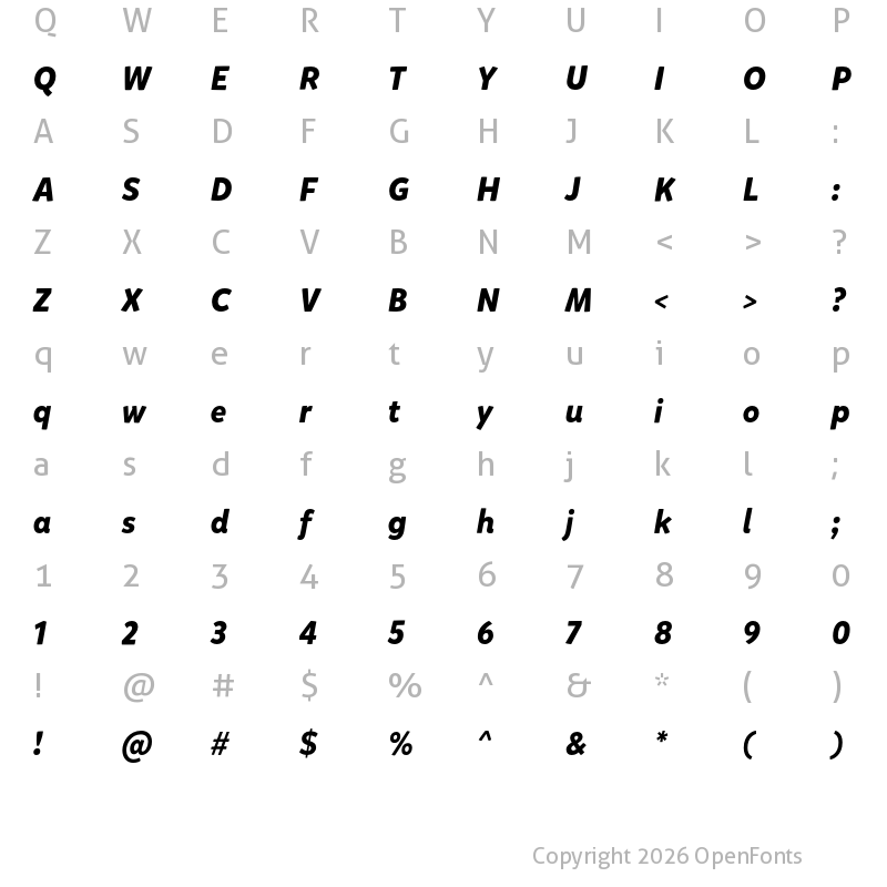 Character Map of Mikado Bold Italic