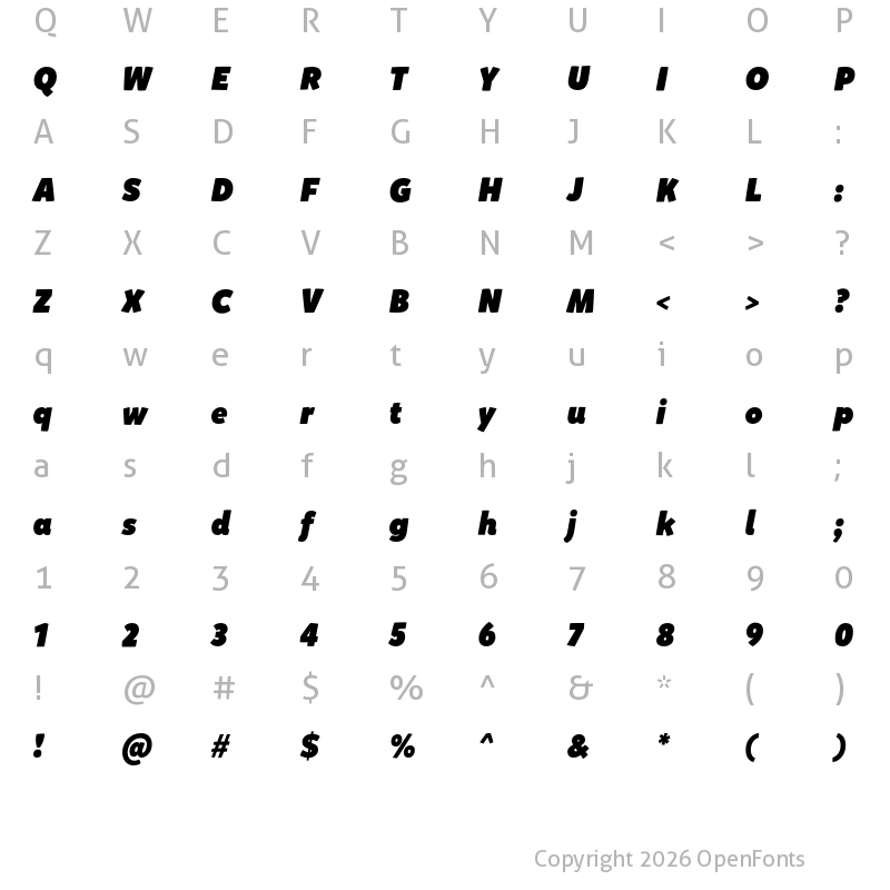 Character Map of Mikado Ultra Italic
