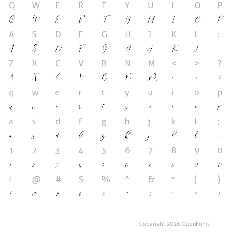Character Map of Milane Italic Regular