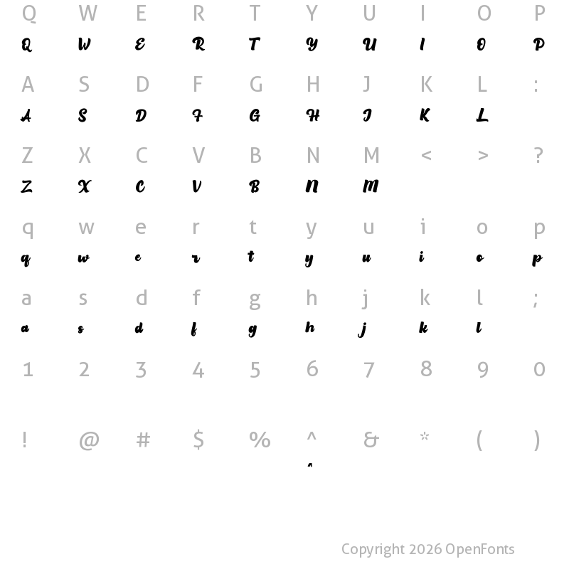 Character Map of Milkista Free Script