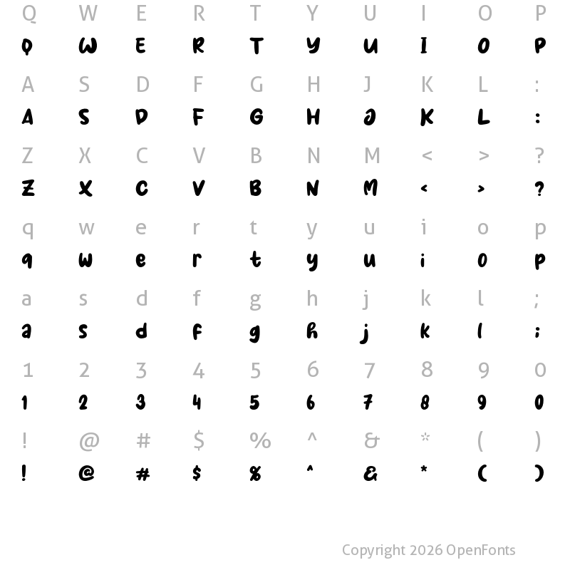 Character Map of Milky Coffee Regular