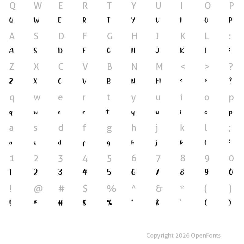 Character Map of Milky Wish Regular