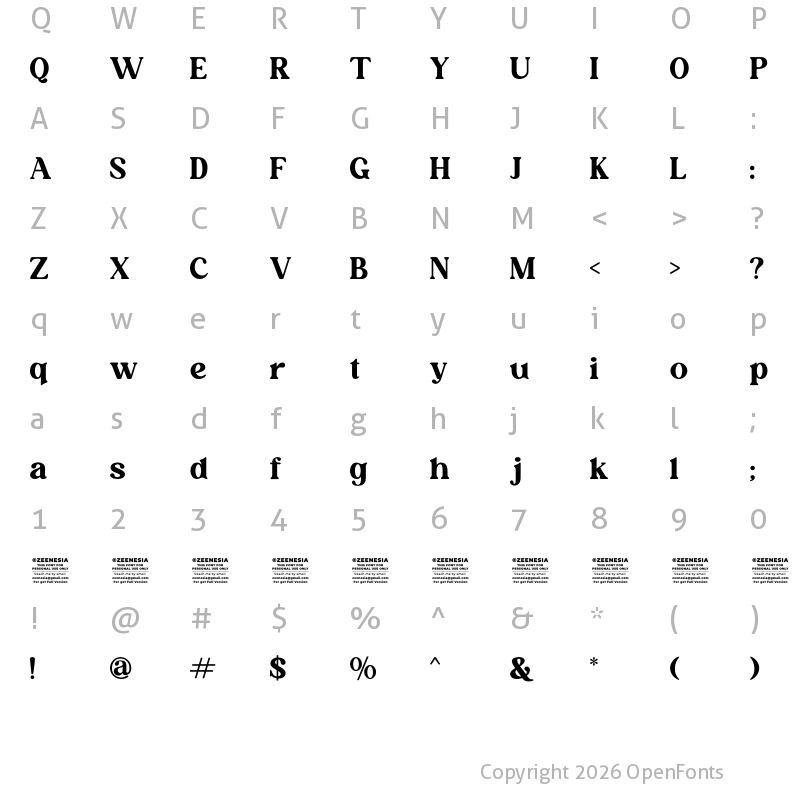 Character Map of Millaris Personal Use Only Regular