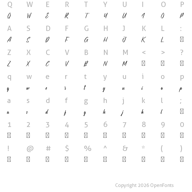 Character Map of Milldams Demo Regular