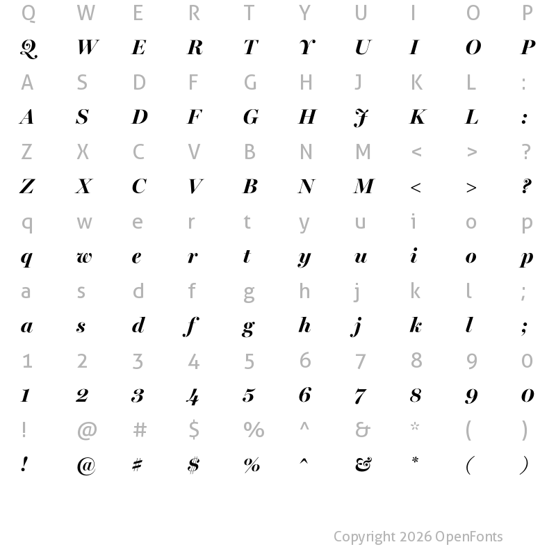 Character Map of Miller Banner Bold Italic