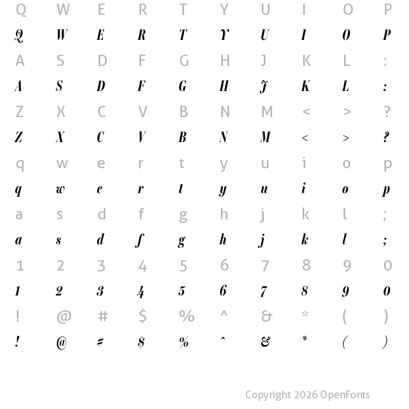 Character Map of Miller Banner Compressed Bold Italic