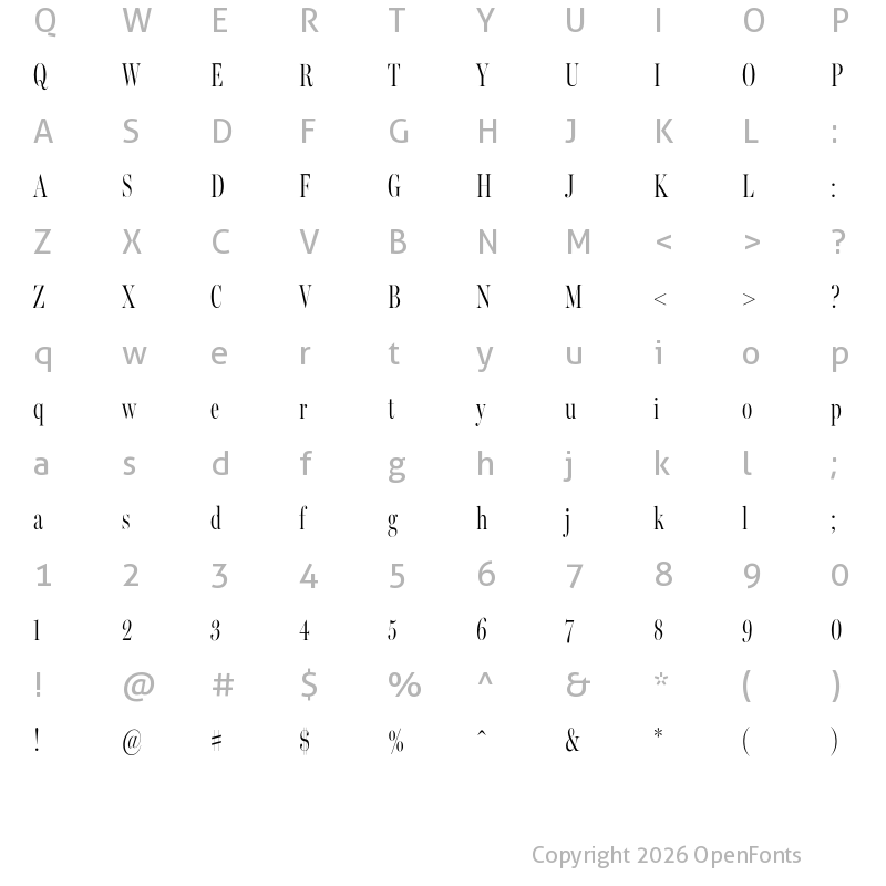 Character Map of Miller Banner Compressed Light