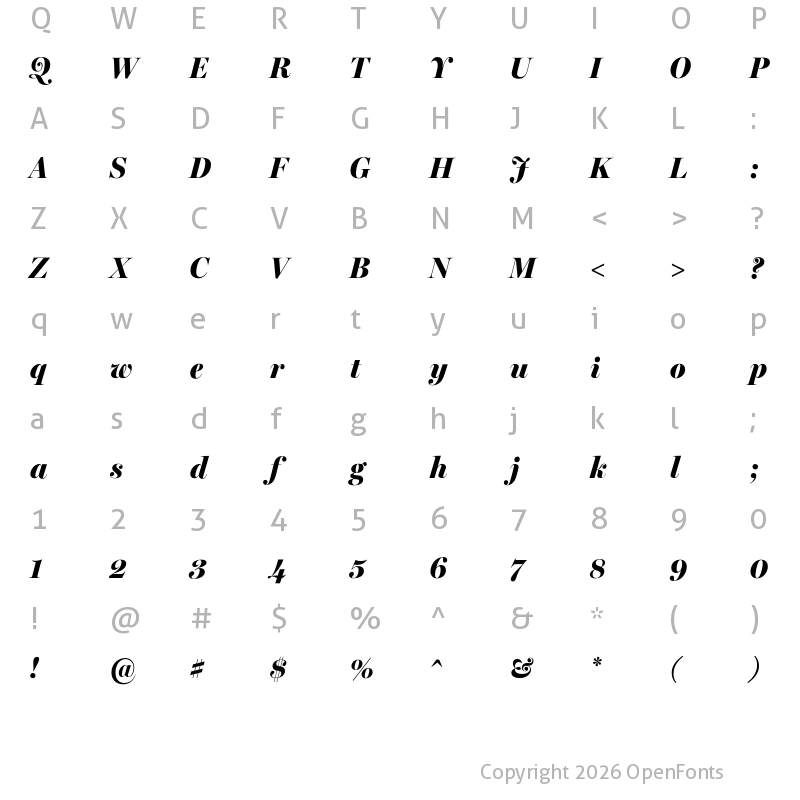 Character Map of Miller Banner Condensed Black Italic