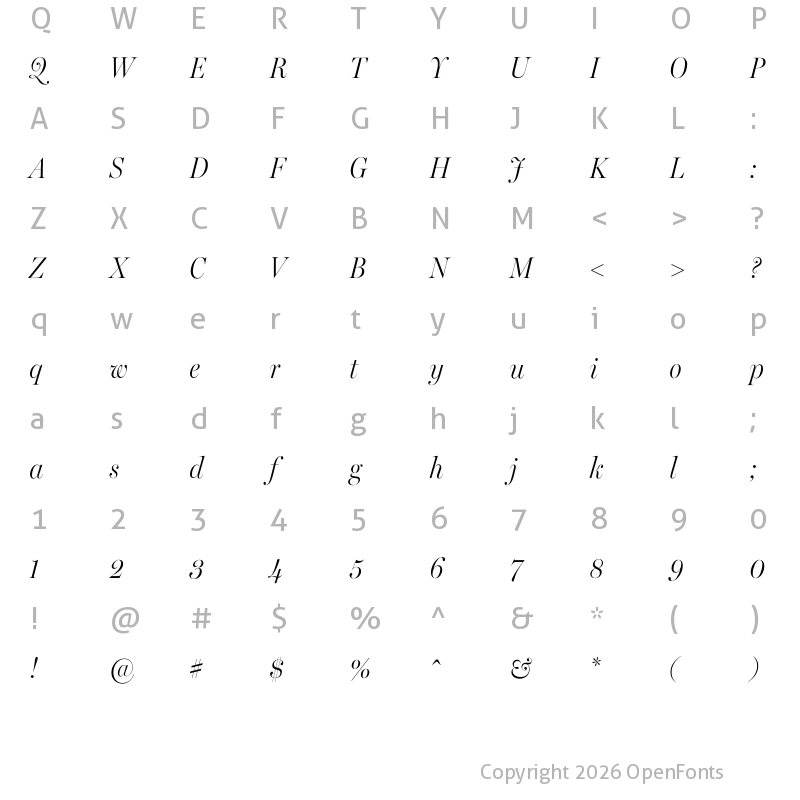 Character Map of Miller Banner Condensed Light Italic