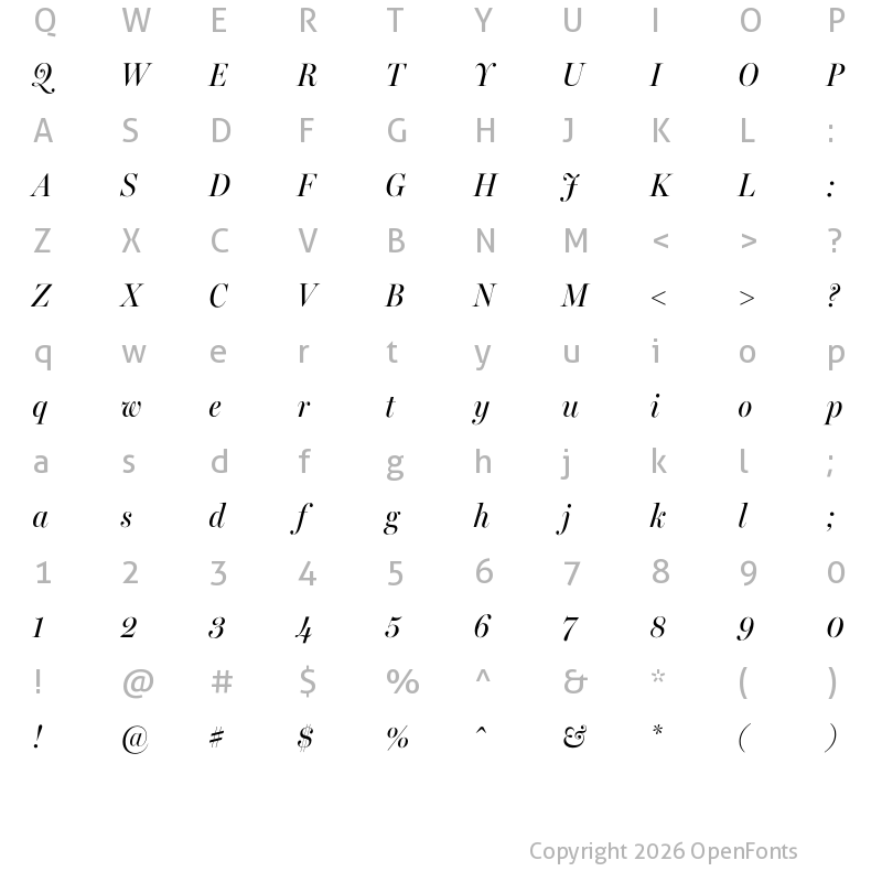 Character Map of Miller Banner Condensed Regular Italic