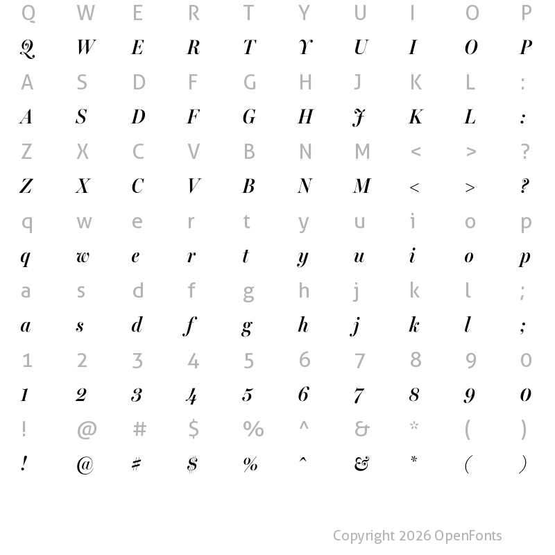 Character Map of Miller Banner Condensed Semi Bold Italic