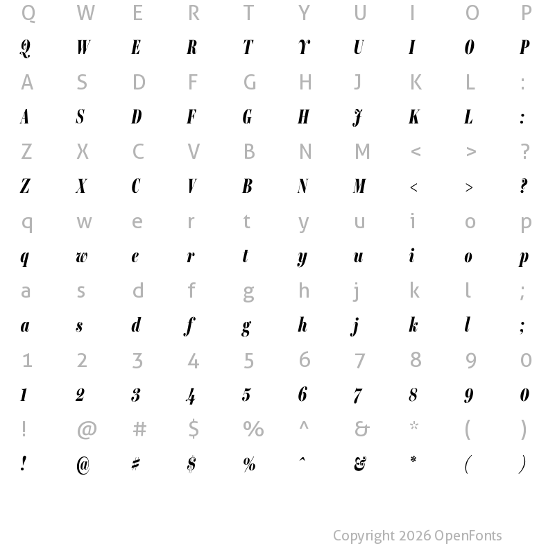 Character Map of Miller Banner Extra Compressed Black Italic