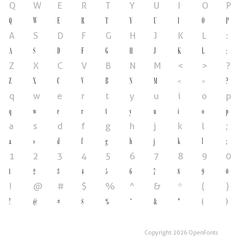 Character Map of Miller Banner Extra Compressed Light