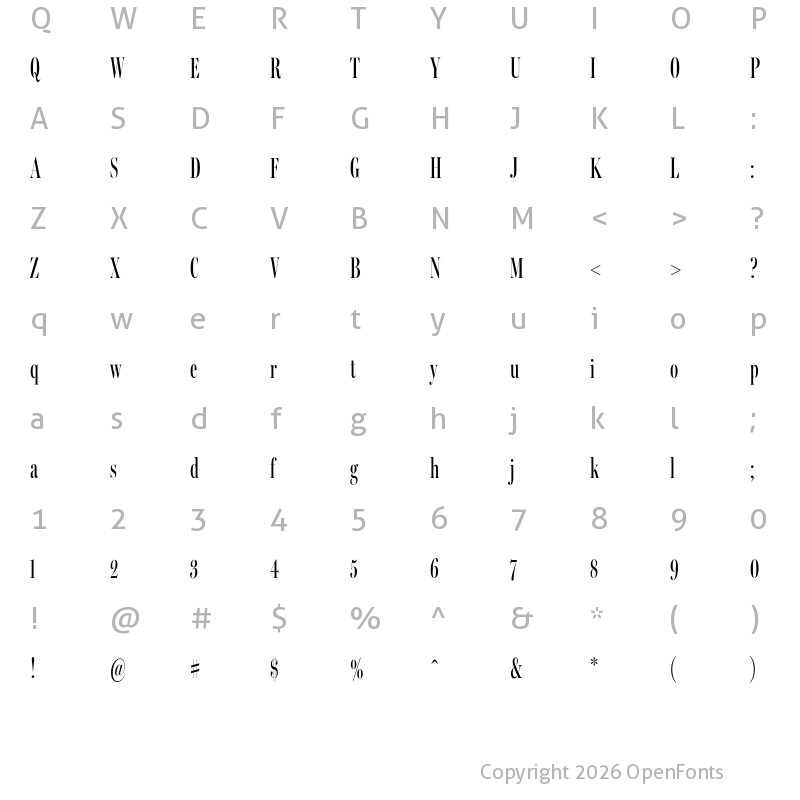 Character Map of Miller Banner Extra Compressed Regular