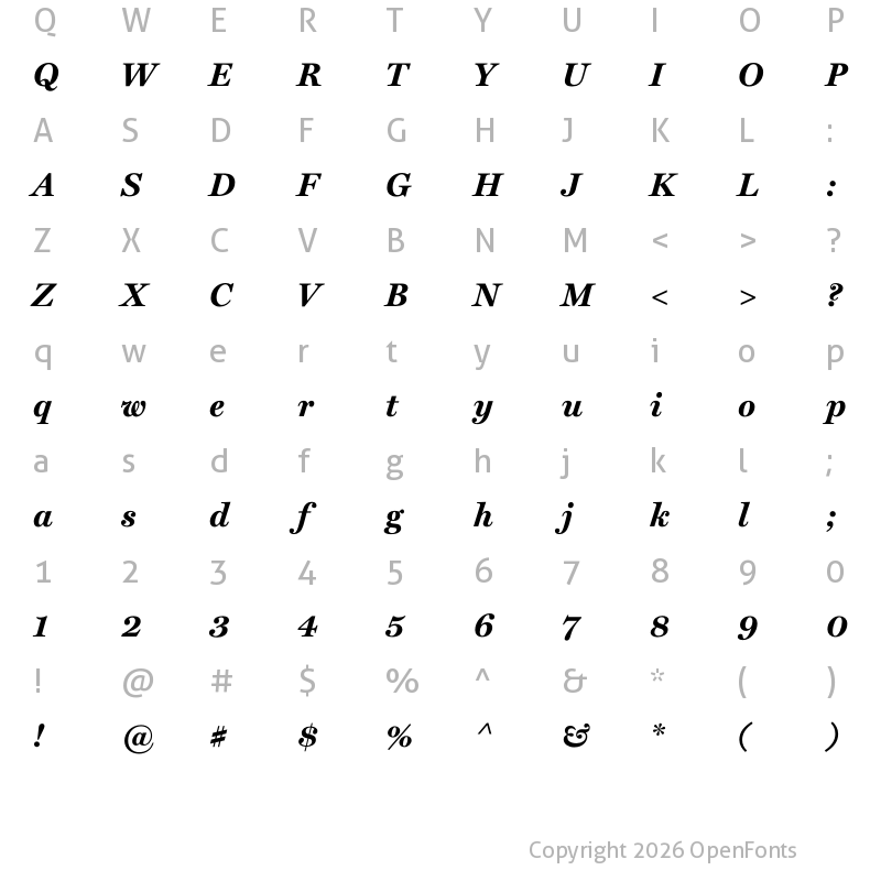 Character Map of Miller Text Bold Italic